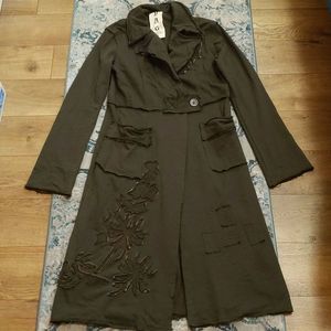 Yag Couture Duster Jacket Floral Embroidered Raw Hem Langelook L NWOT